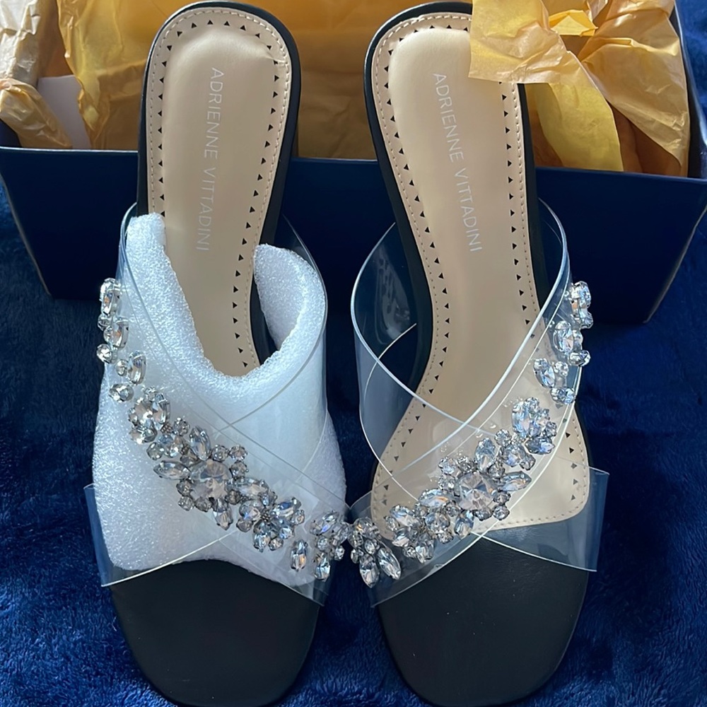 Fancy Black Silver Rhinestone Studded Sandals